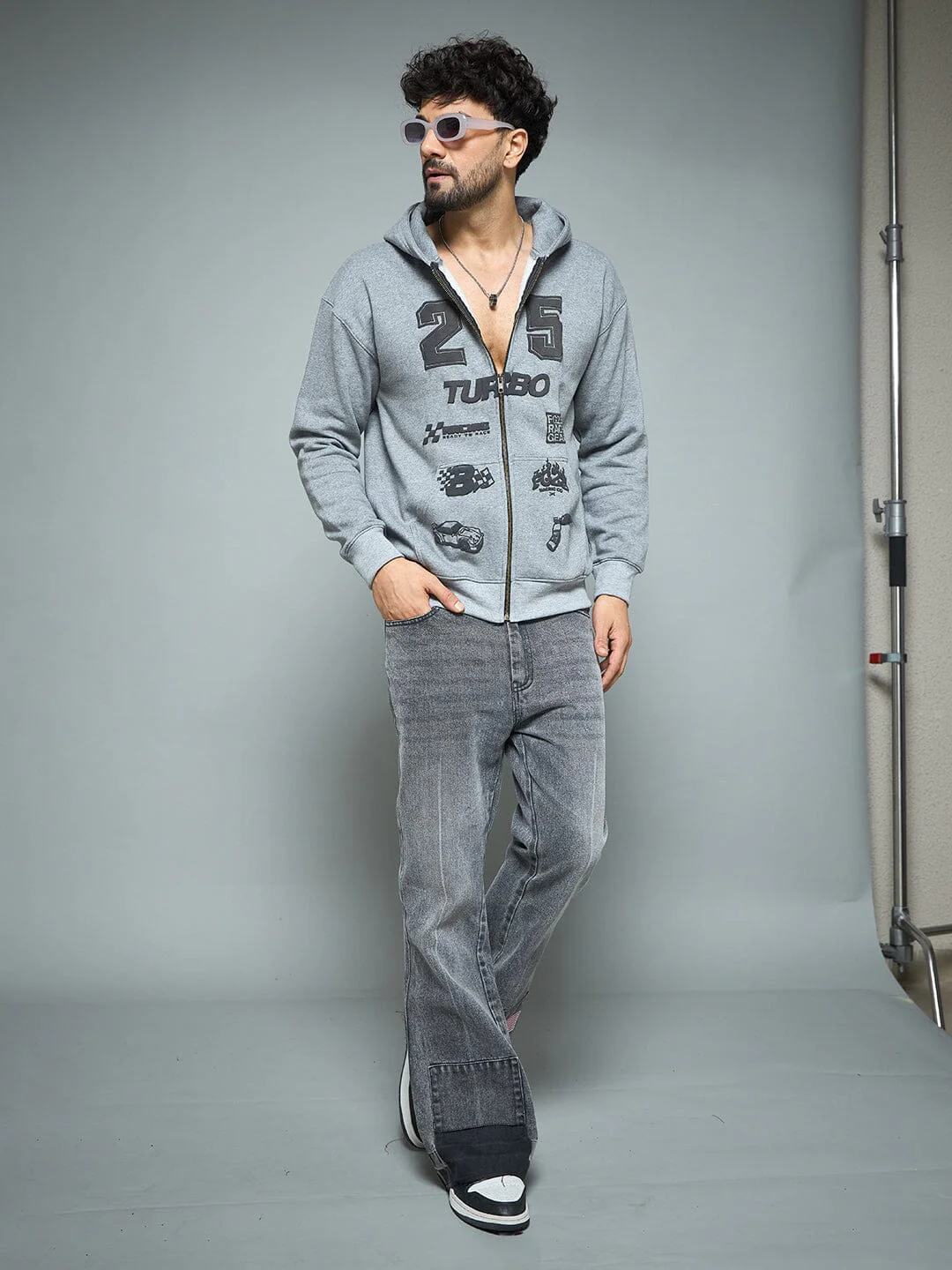 Anthra Melange Racing Graphic Hoodie - Image 5