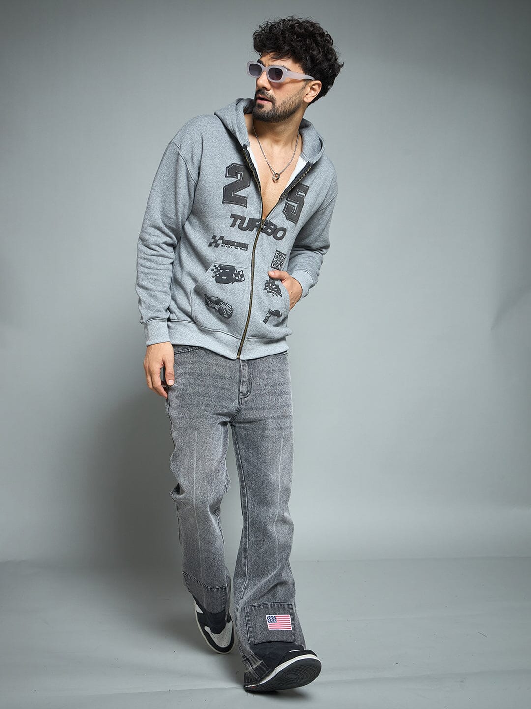 Anthra Melange Racing Graphic Hoodie - Image 6