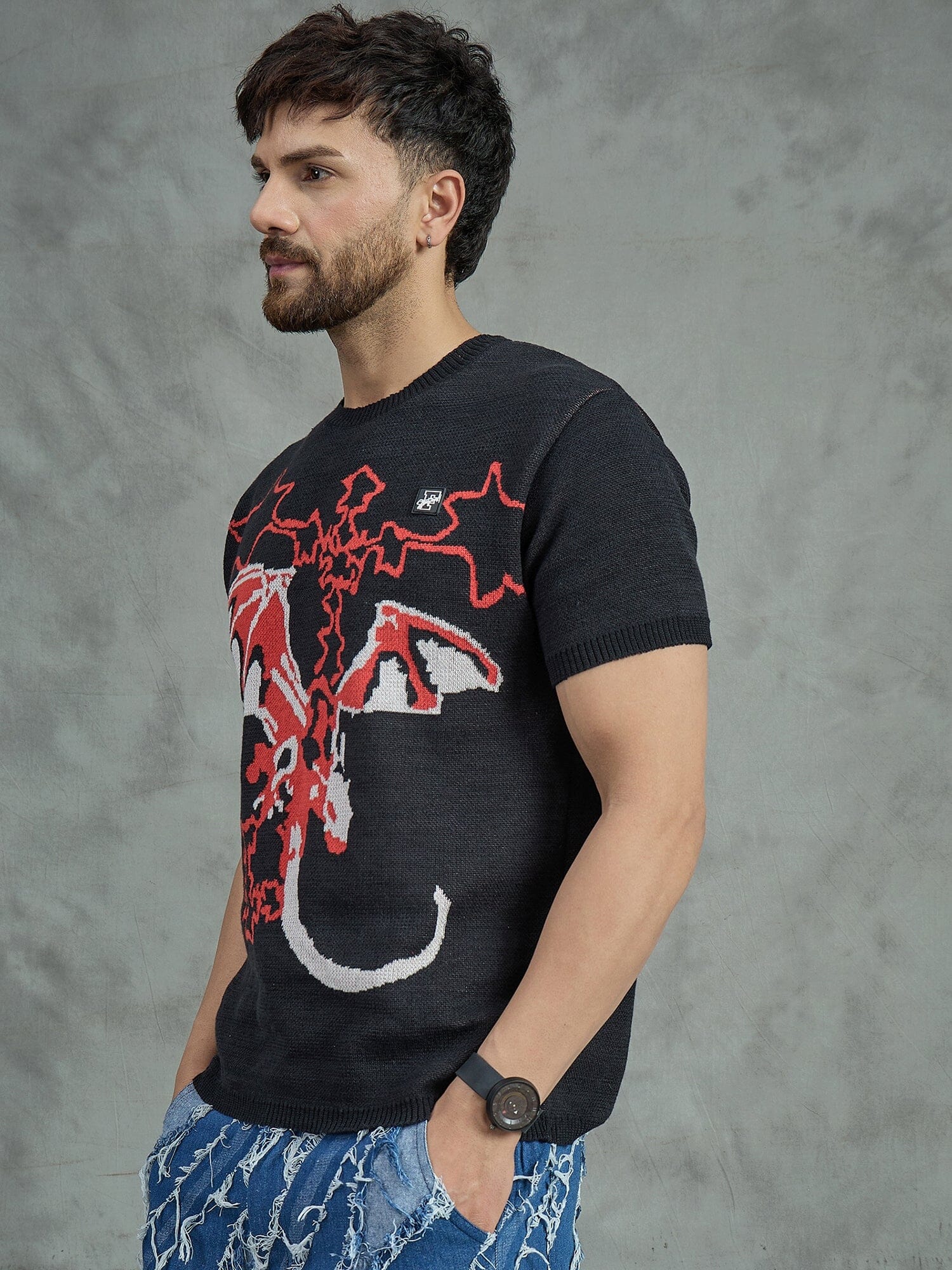 Black Bat Graphic Knitted Tshirt - Image 3