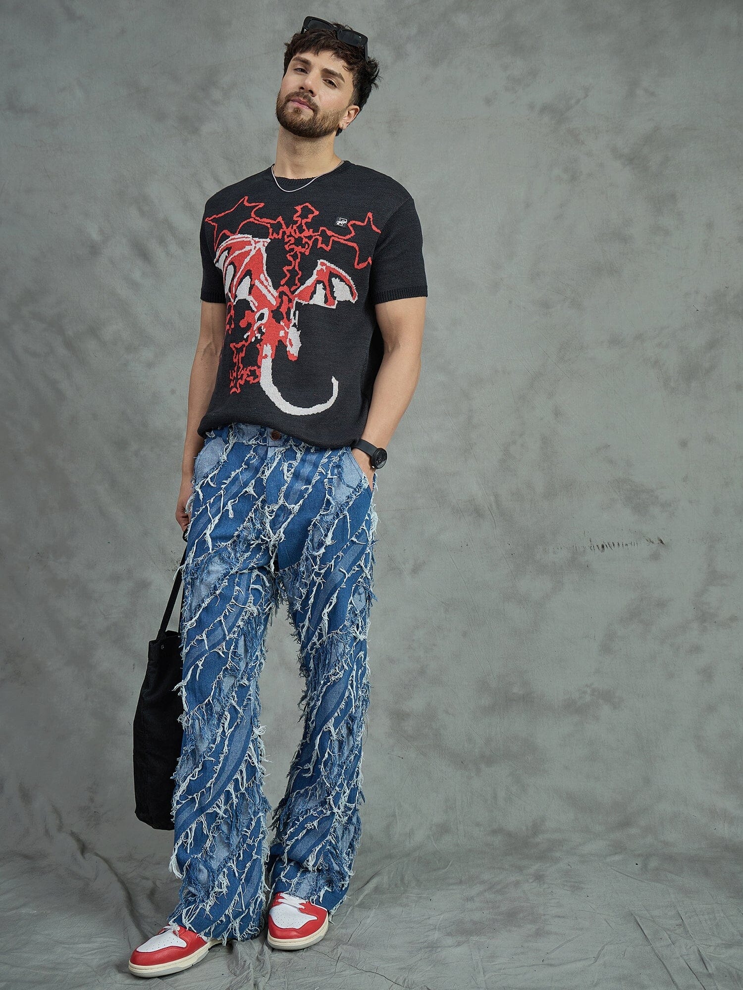 Black Bat Graphic Knitted Tshirt - Image 6