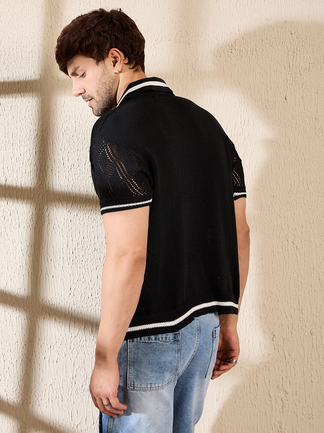 Black Cable Knit Crochet Shirt - Image 4