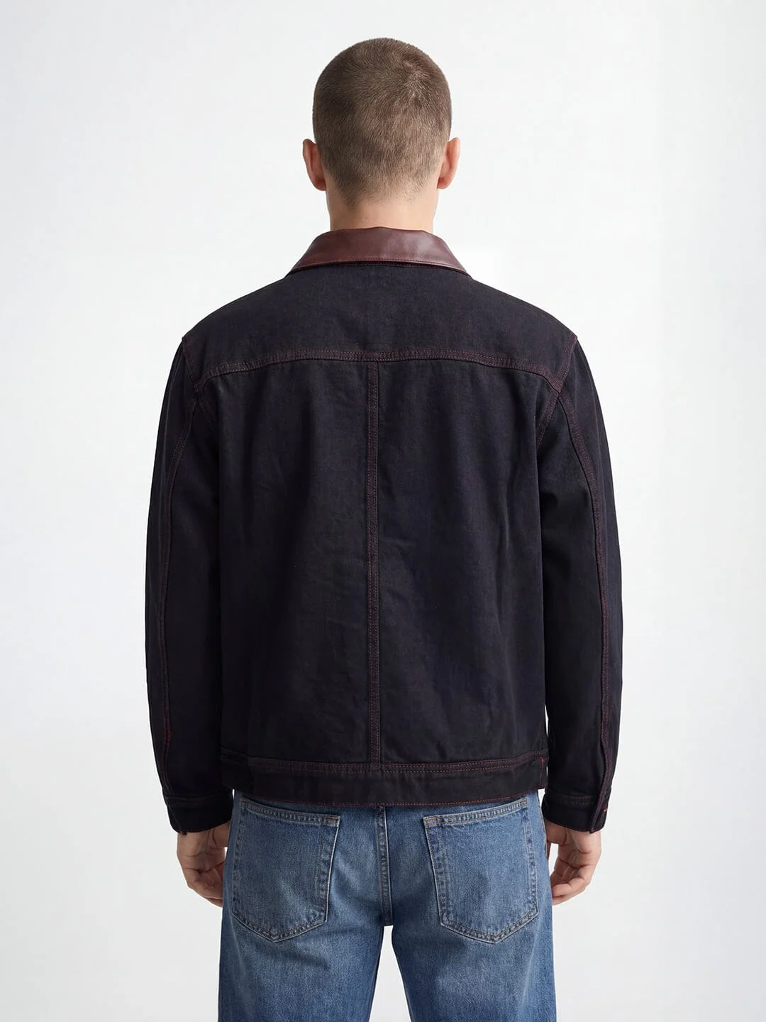 Black Contrast Stitch Fireman Clasp Denim Jacket - Image 5