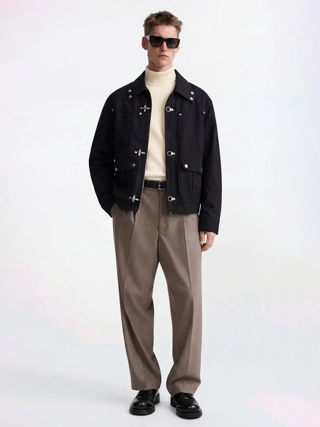 Black Cotton Twill Fireman Clasp Jacket - Image 6