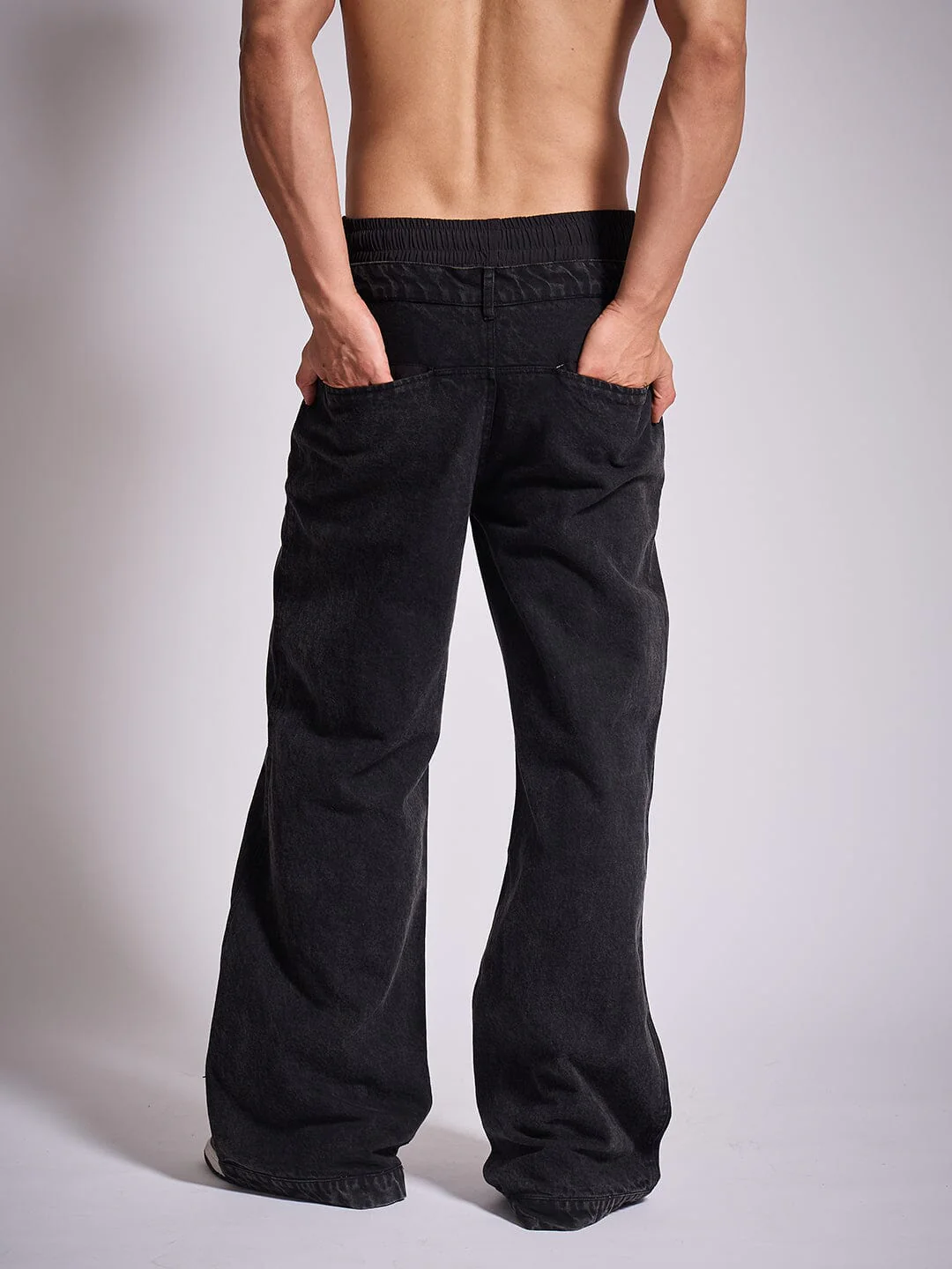 Black Double Waisted Panel Denim - Image 3