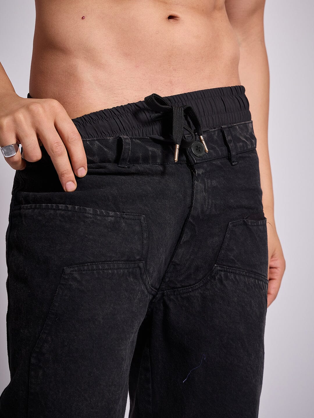 Black Double Waisted Panel Denim - Image 5
