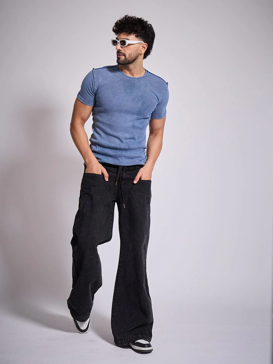 Black Double Waisted Panel Denim - Image 6