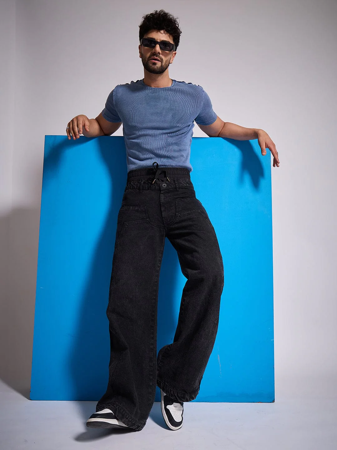 Black Double Waisted Panel Denim - Image 8