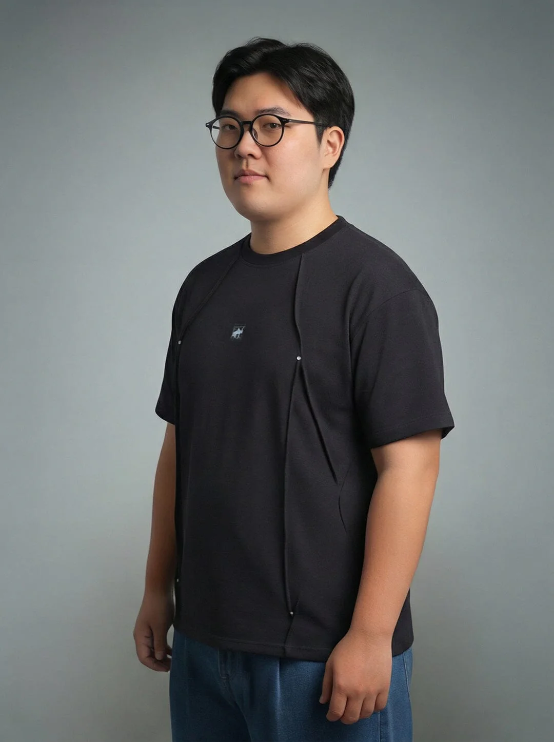 Black Faux Flat Look Cut and Sew Tshirt - Image 3