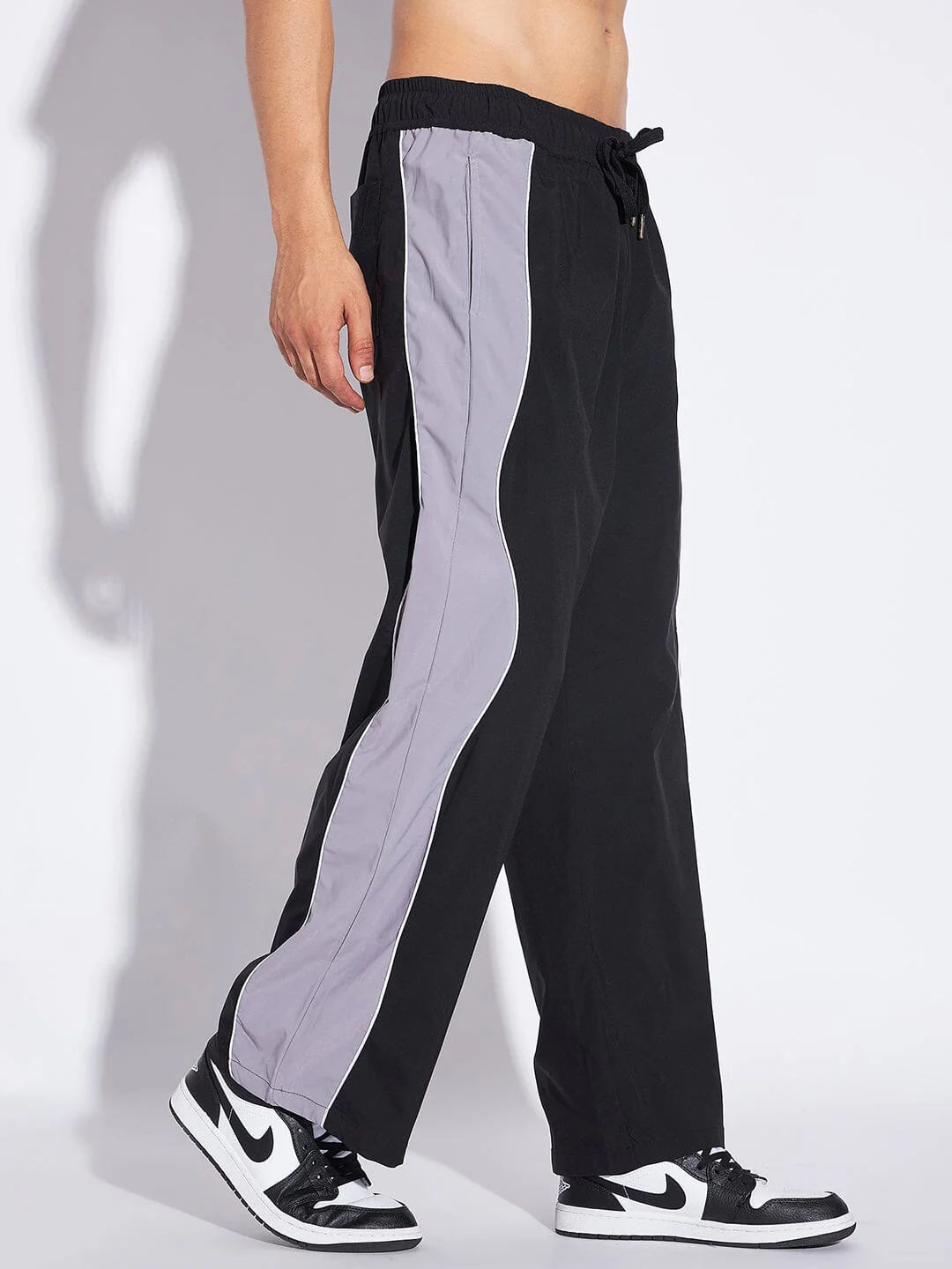 Black & Grey Wavy Panel Trackpants - Image 3