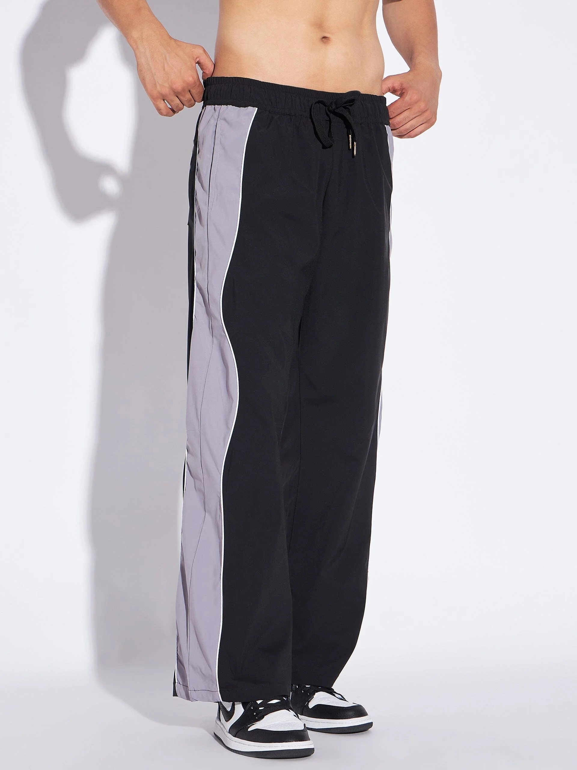 Black & Grey Wavy Panel Trackpants - Image 6