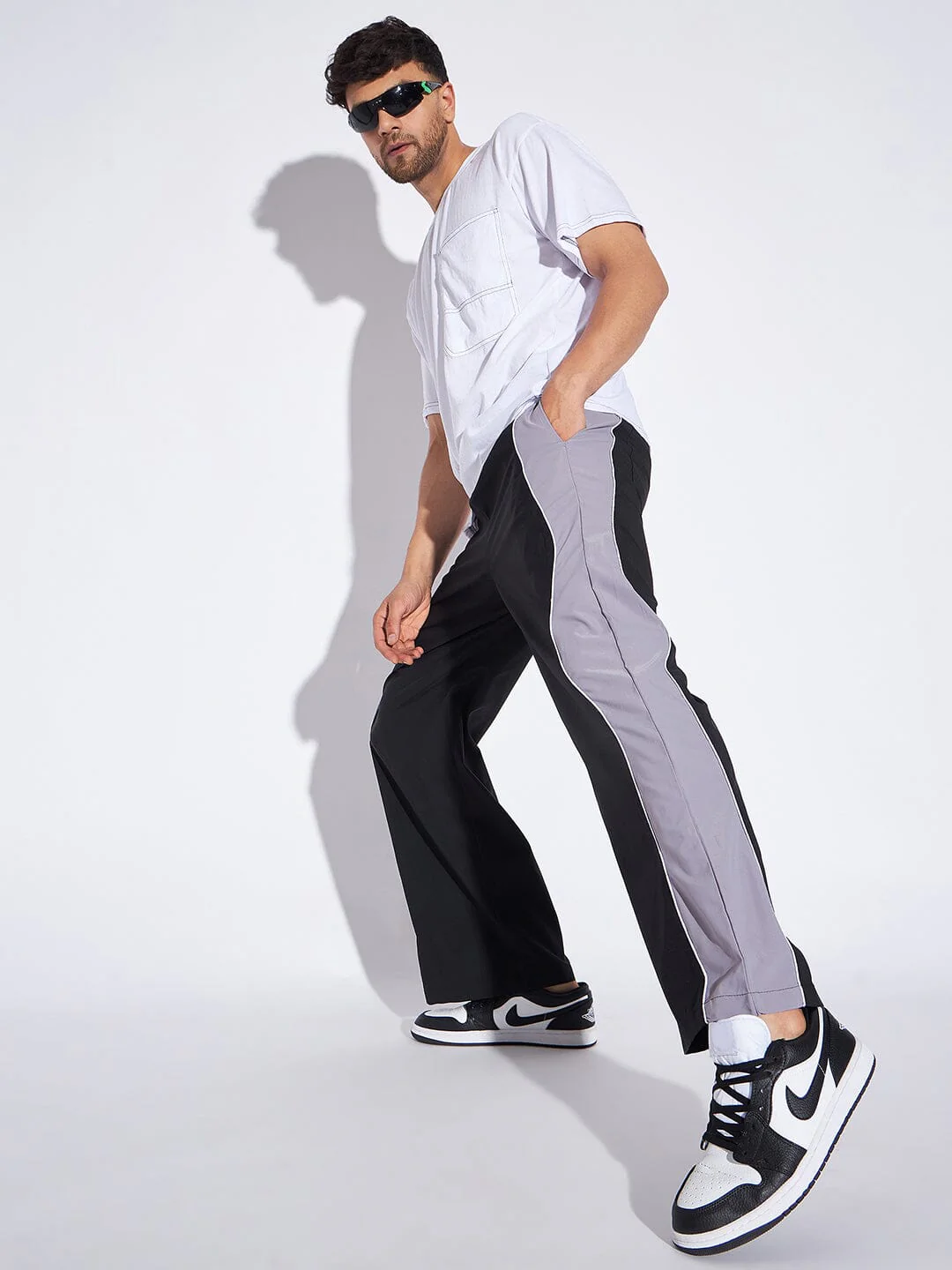Black & Grey Wavy Panel Trackpants - Image 7