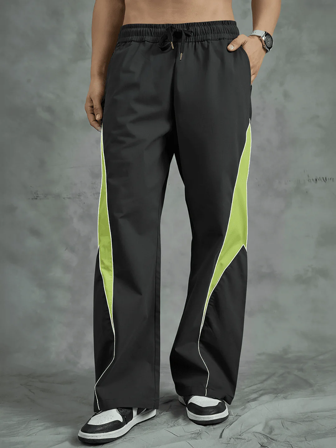 Black and Khaki Cut Sew Trackpants - Image 3