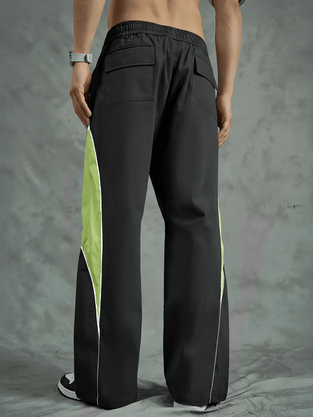 Black and Khaki Cut Sew Trackpants - Image 4