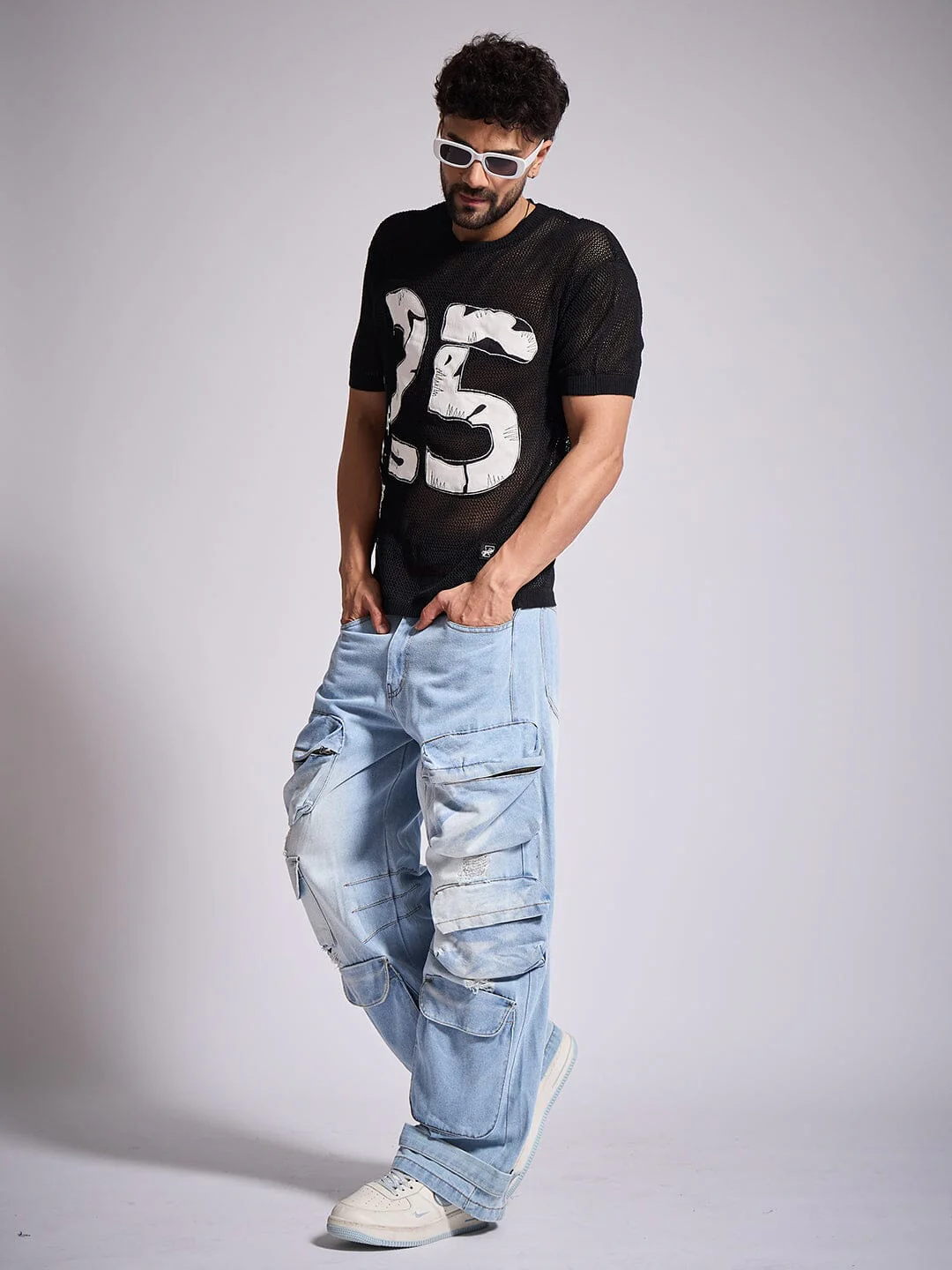 Black Knitted Pu Applique Tshirt - Image 7