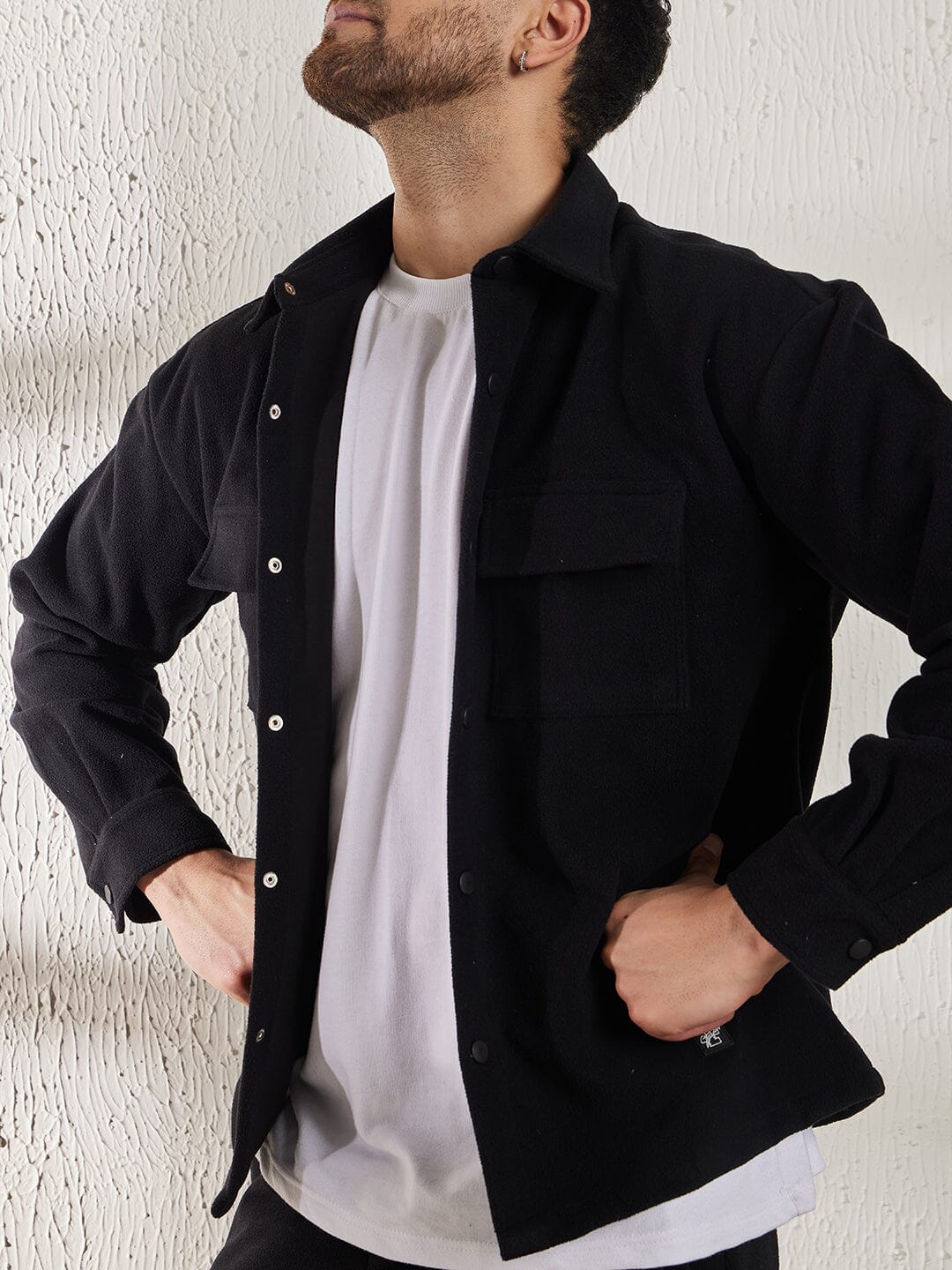 Black Polar Fleece Shacket and Trackpants Clothing Set - Image 5