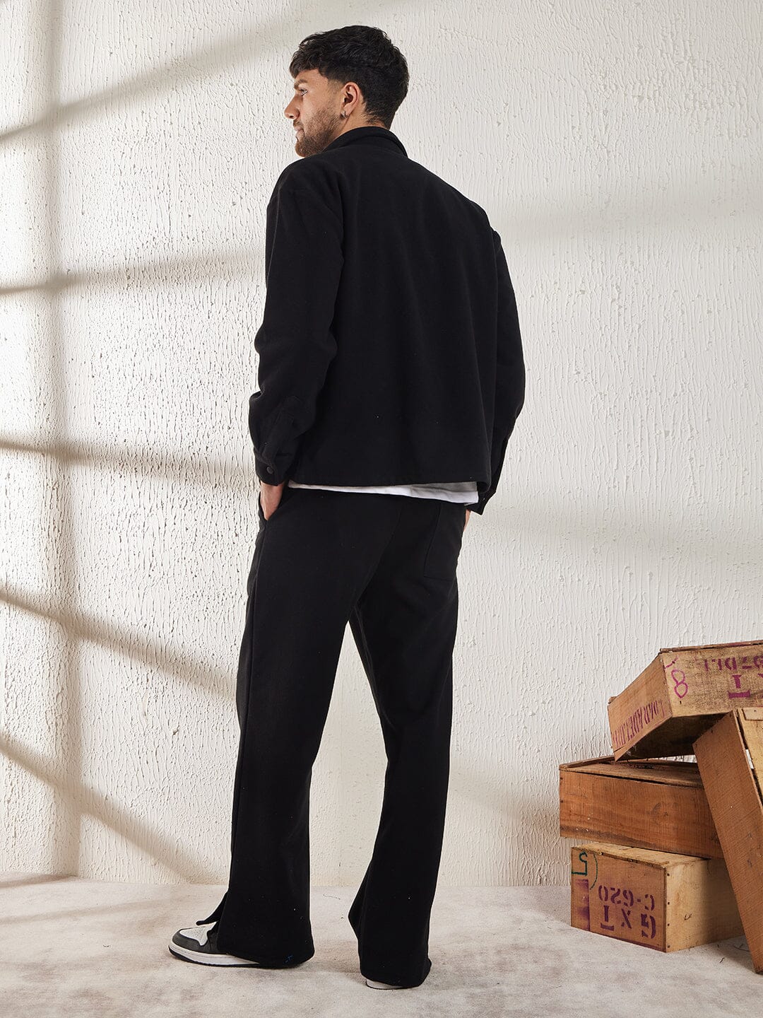 Black Polar Fleece Shacket and Trackpants Clothing Set - Image 6