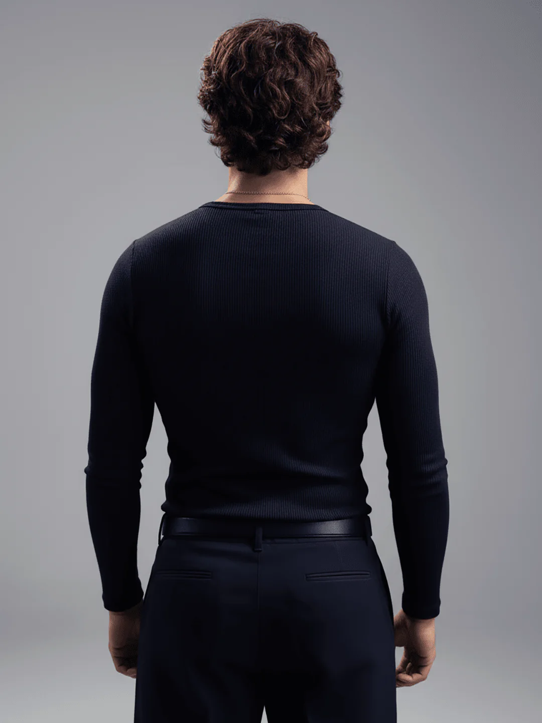 Black Ribbed Henley Longsleeves Tshirt - Image 5