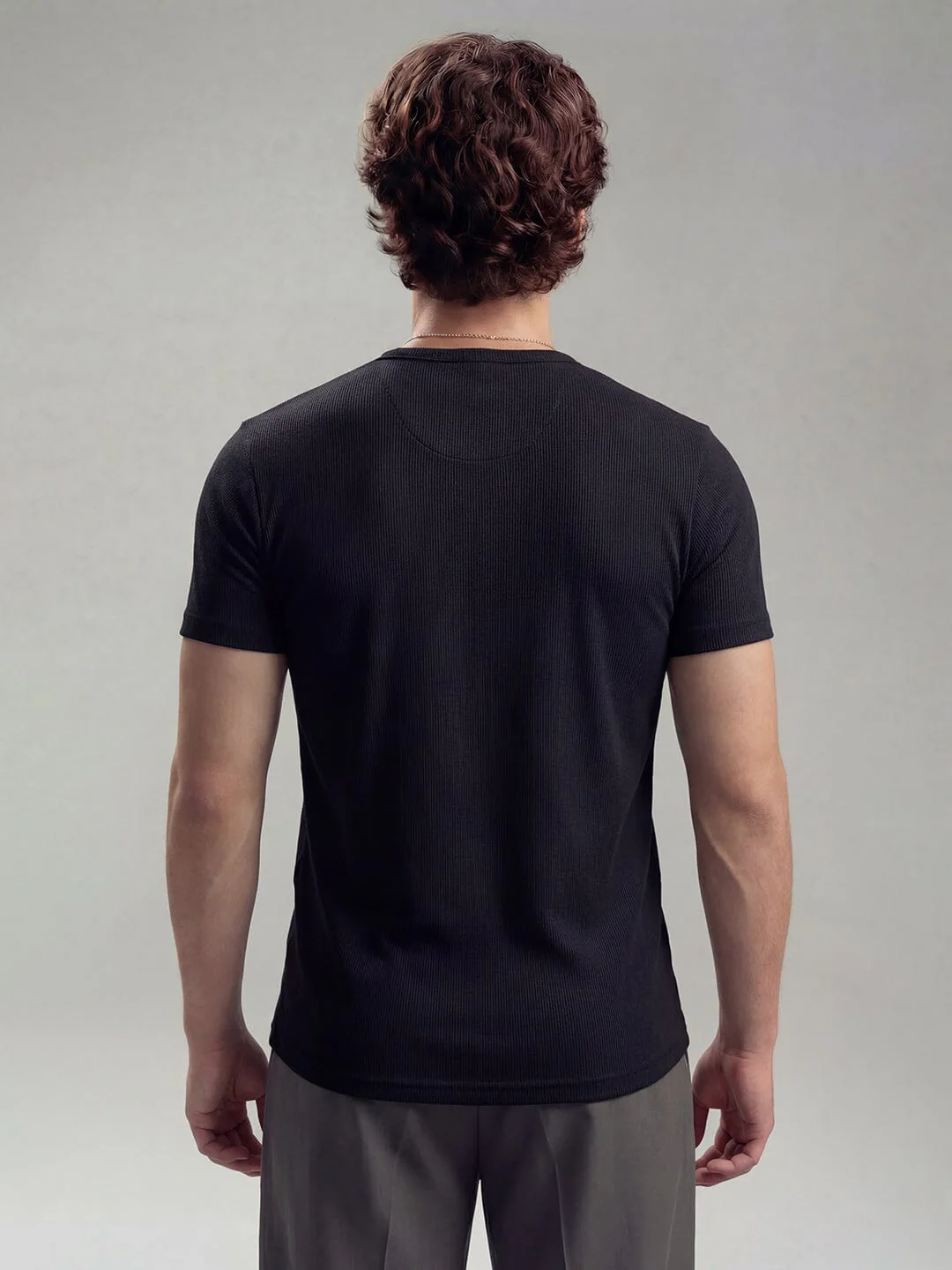 Black Ribbed Henley Short Sleeves Tshirt - Image 6