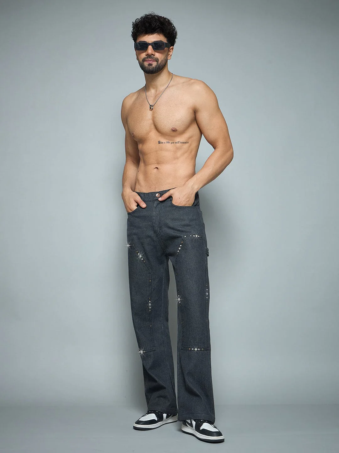 Black Riveted Carpenter Patch Denim - Image 4