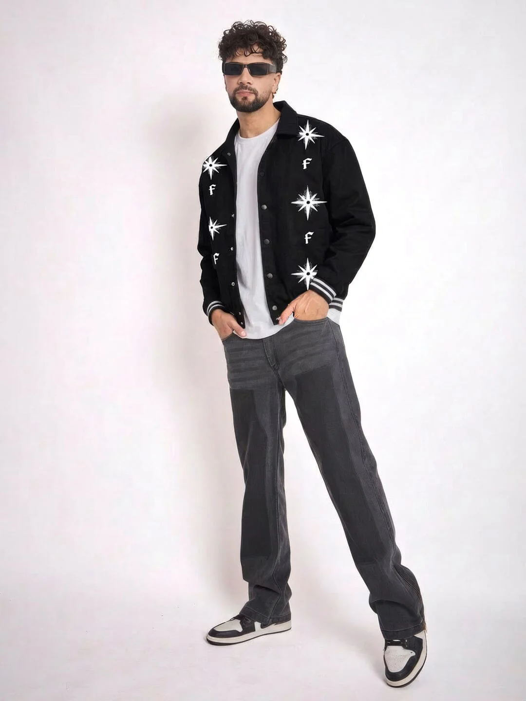 Black Twill Applique Bomber Jacket - Image 3