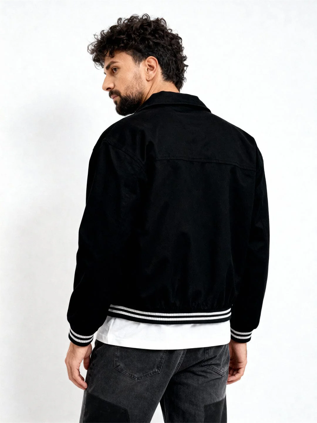 Black Twill Applique Bomber Jacket - Image 4
