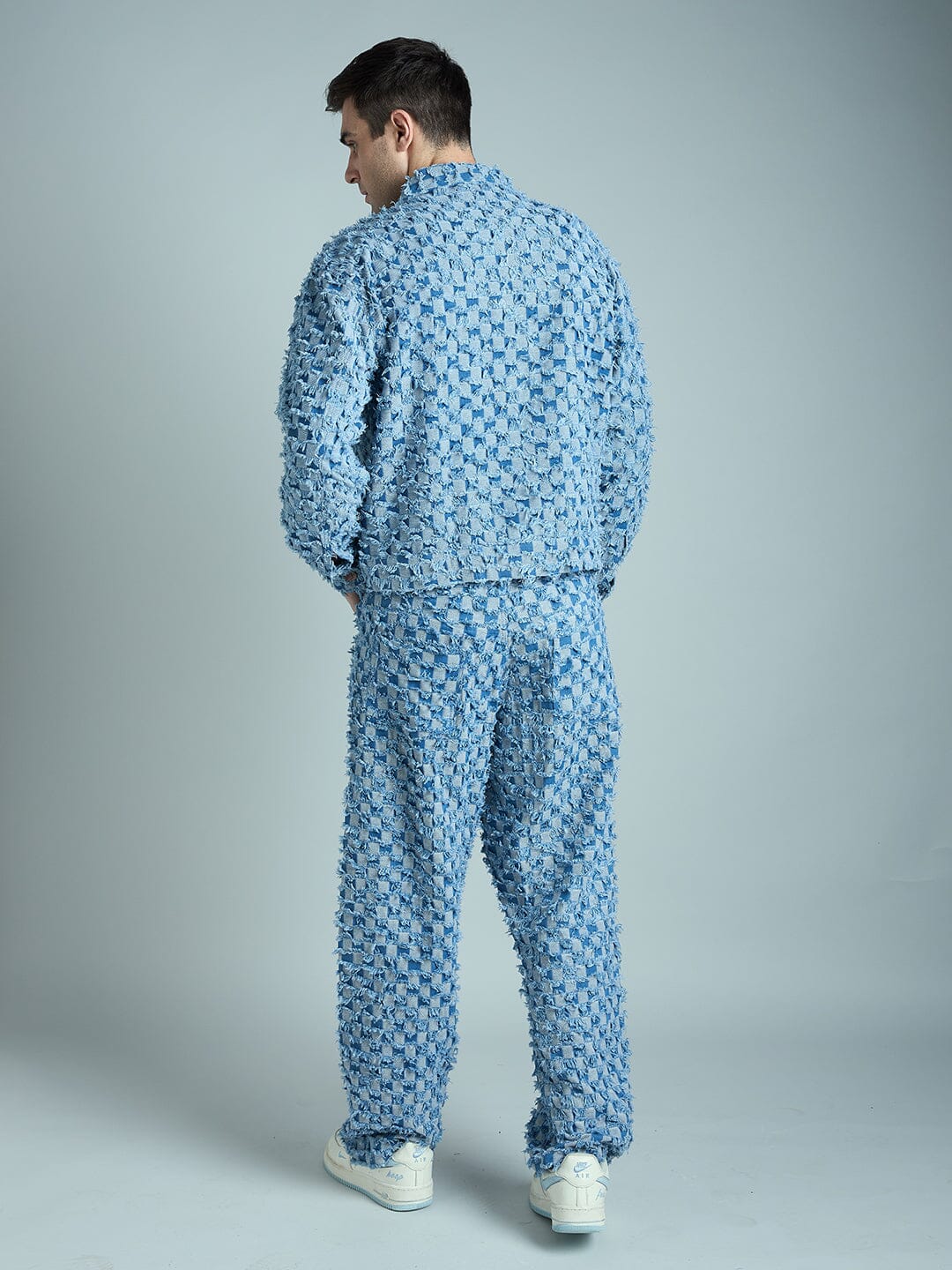 Blue Frayed Jacquard Cropped Denim Jacket & Jeans Clothing Set - Image 7