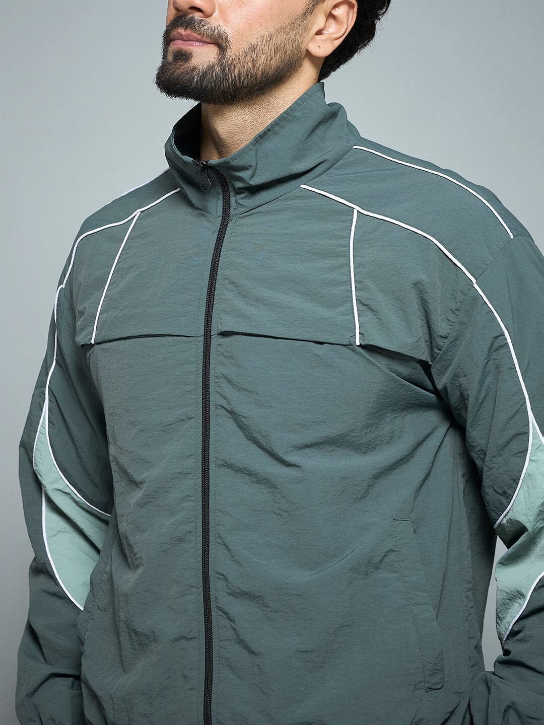 Bottle Green Parachute Cut & Sew Jacket - Image 4