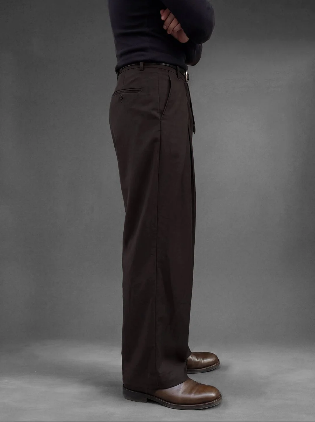 Coffee Brown Korean Pleated Trousers - Image 3