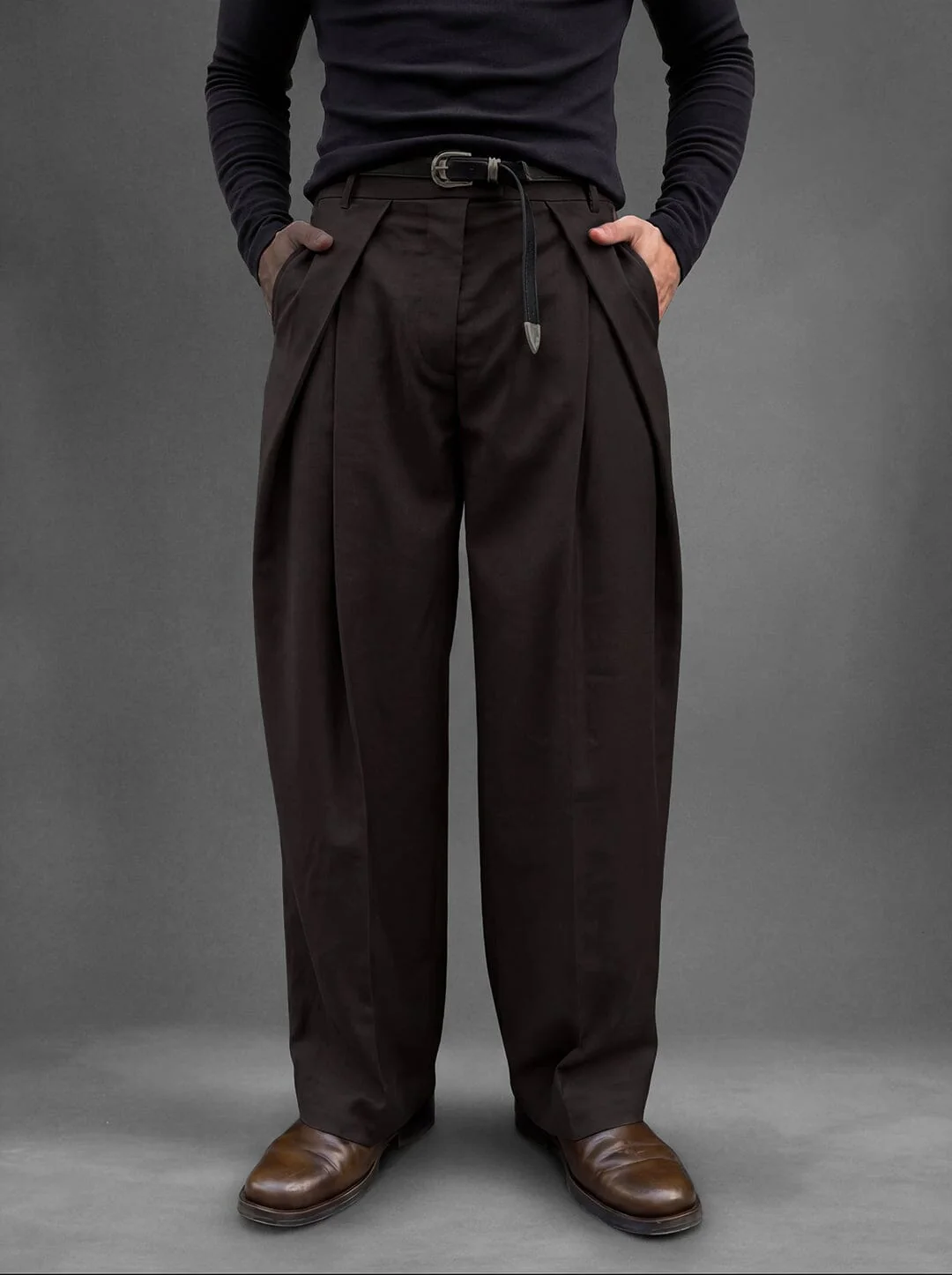 Coffee Brown Korean Pleated Trousers - Image 6