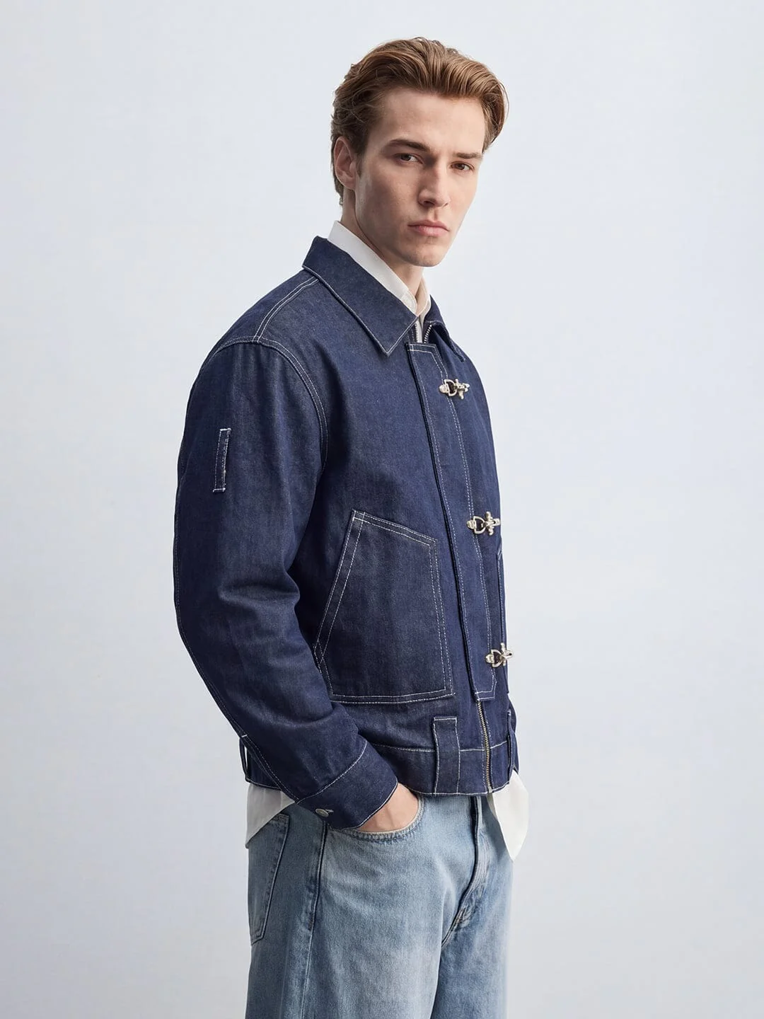 Dark Wash Fireman Clasp Denim Jacket - Image 4