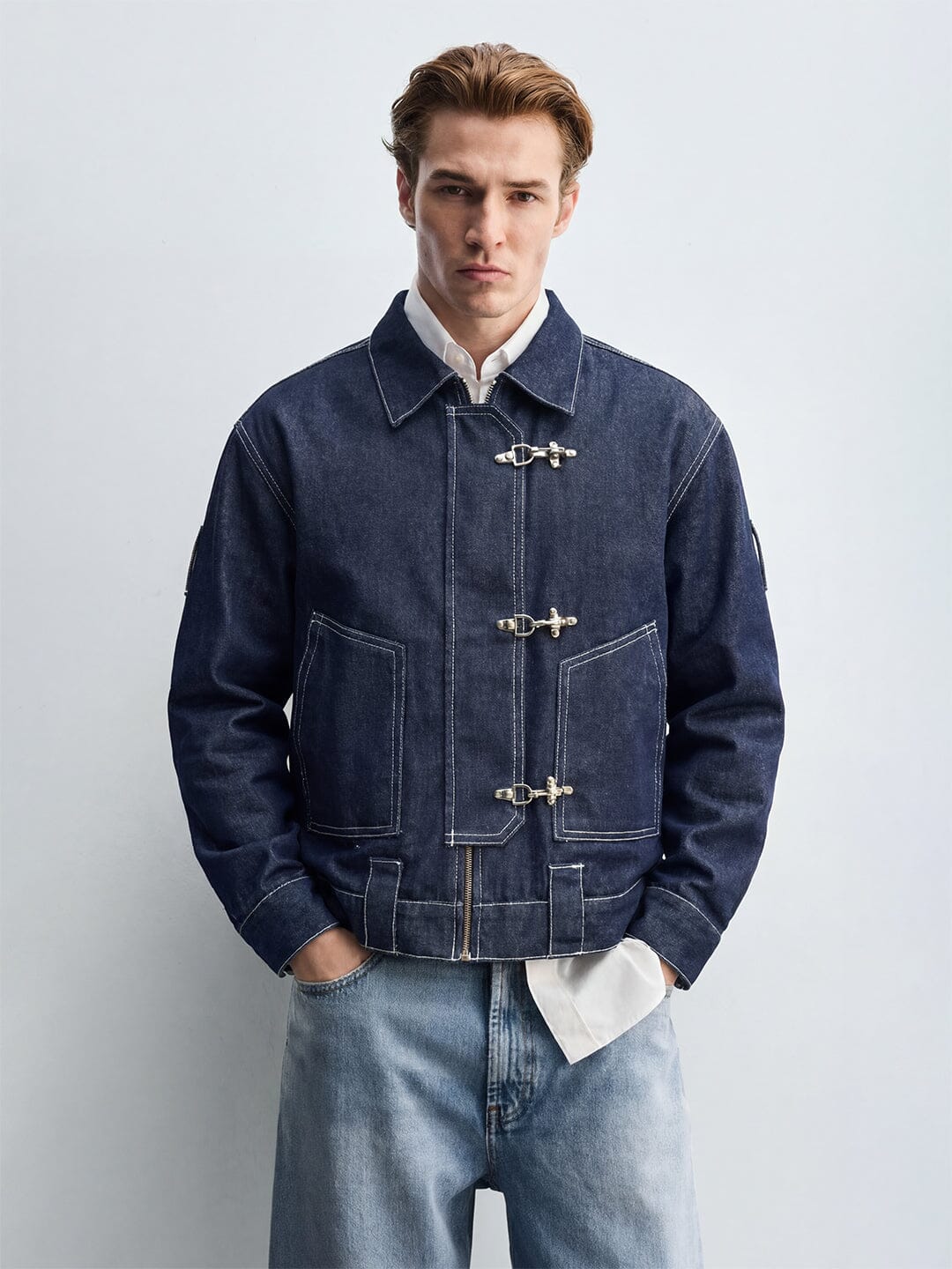 Dark Wash Fireman Clasp Denim Jacket - Image 7