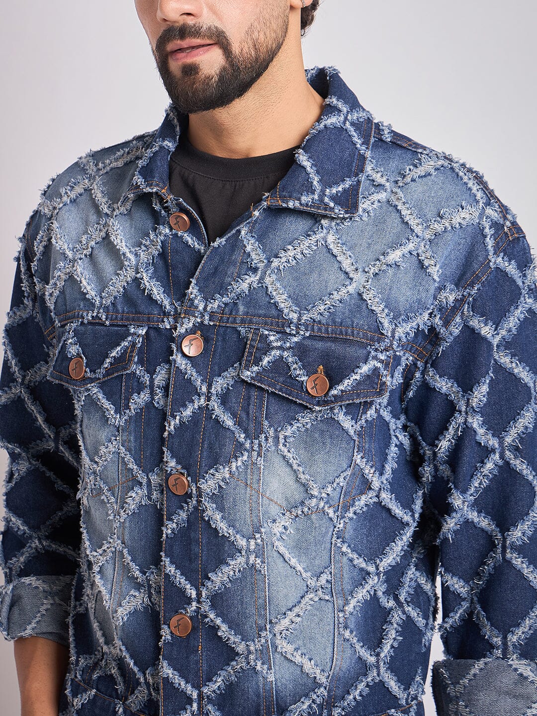 Dark Washed Damaged Patterned Denim Jacket & Jeans Clothing Set - Image 6