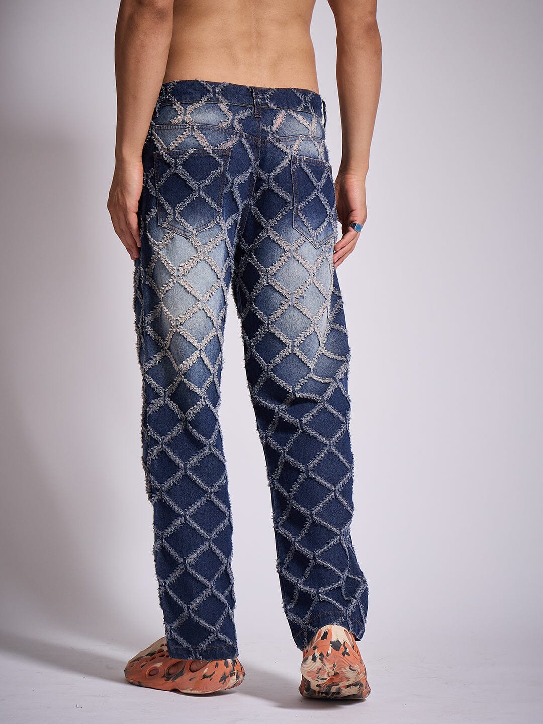 Dark Washed Distressed Patterned Straight Fit Denim - Image 4