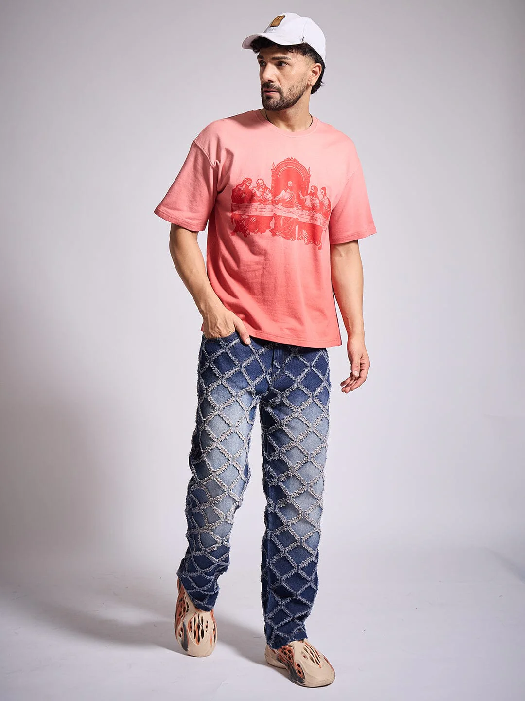 Dark Washed Distressed Patterned Straight Fit Denim - Image 6