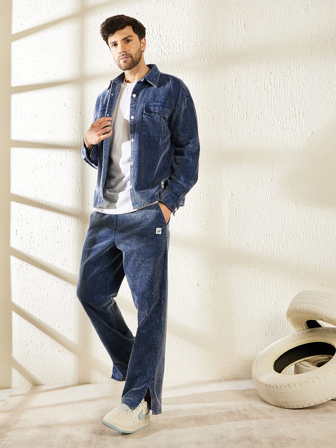 Denim Washed Cord Shacket and Trackpant Clothing Set - Image 6
