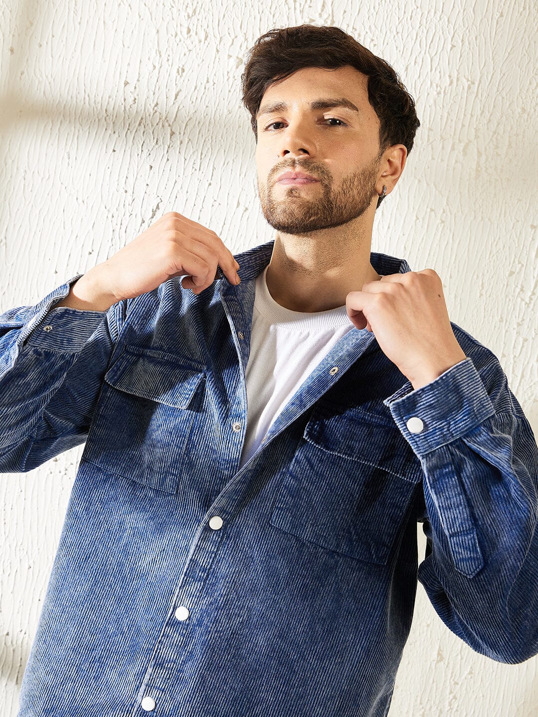 Denim Washed Cord Shacket and Trackpant Clothing Set - Image 7