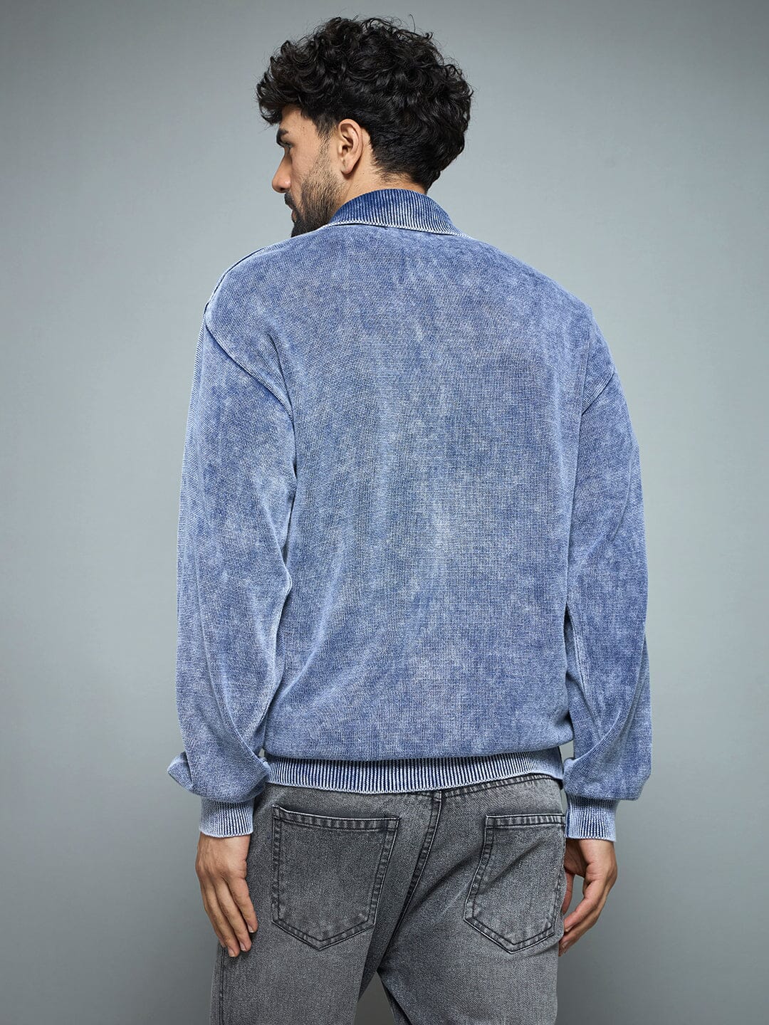 Denim Washed Overdyed Zipped Sweater - Image 4