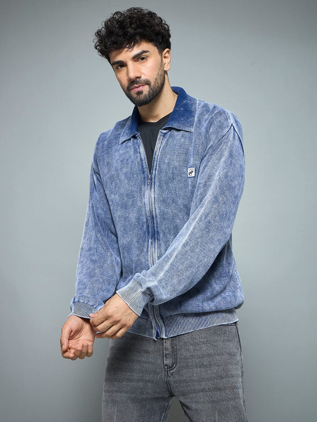 Denim Washed Overdyed Zipped Sweater - Image 6