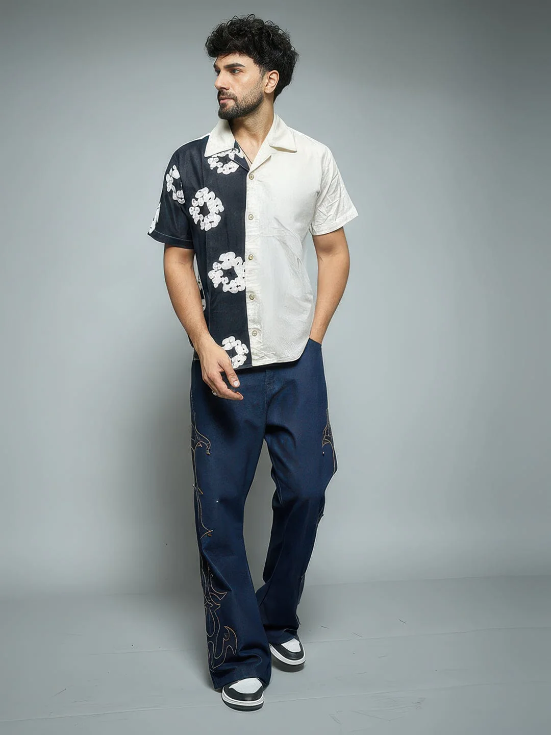 Floral Split Corduroy Denim Shirt - Image 3