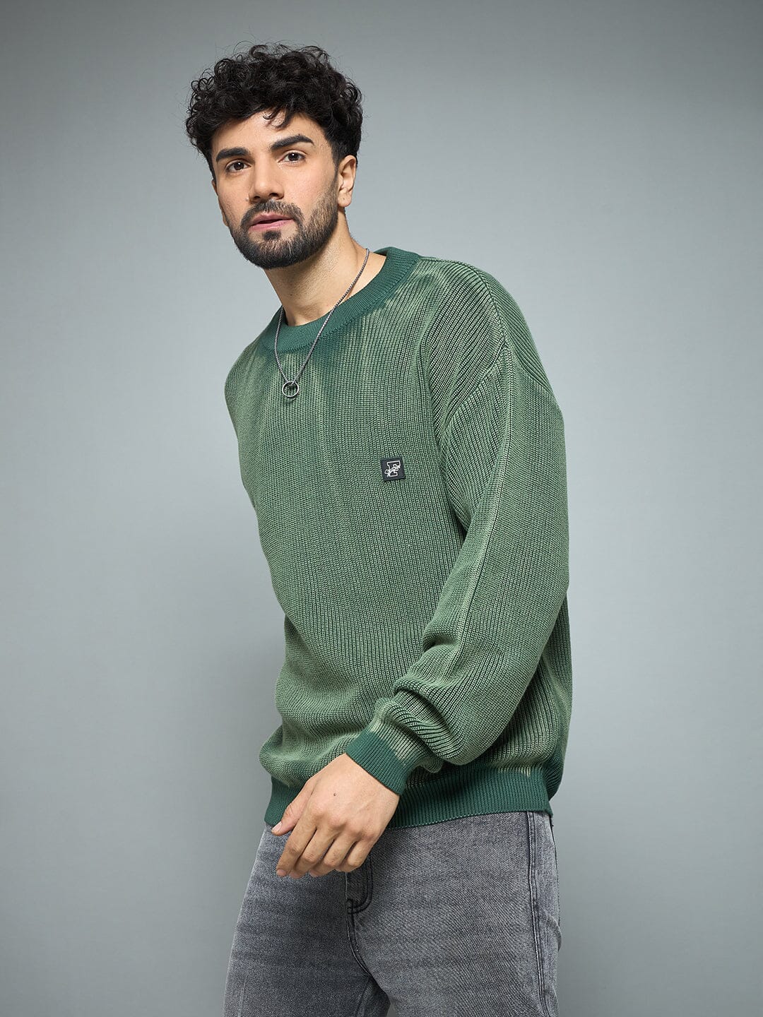 Green Overdyed Knitted Sweater - Image 3