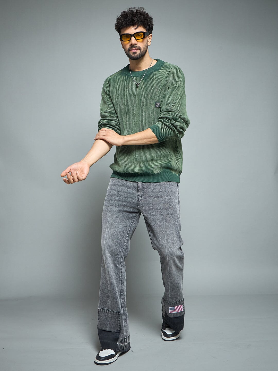 Green Overdyed Knitted Sweater - Image 7