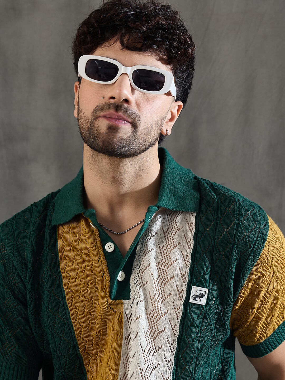 Green Striped Knitted Crotchet Polo Tshirt - Image 6