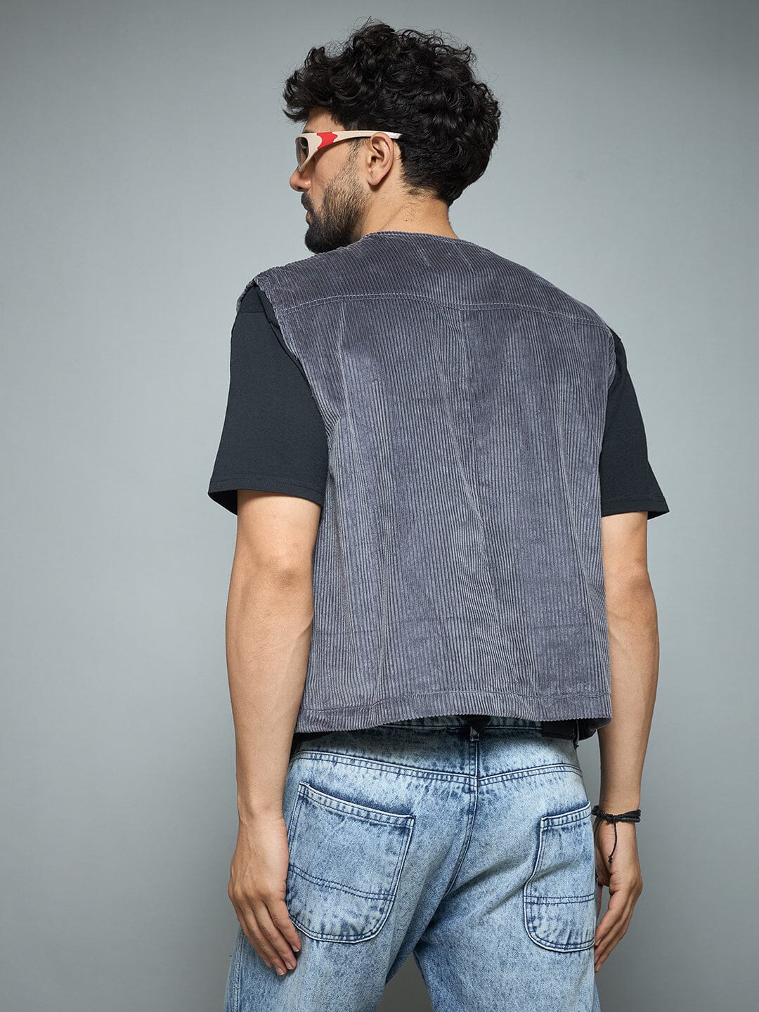 Grey Corduroy Sleeveless Gilet - Image 5