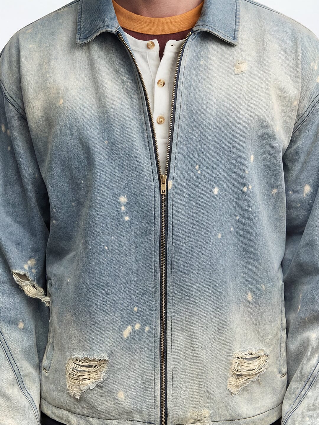 Indigo Distressed Denim Harrington Jacket - Image 3