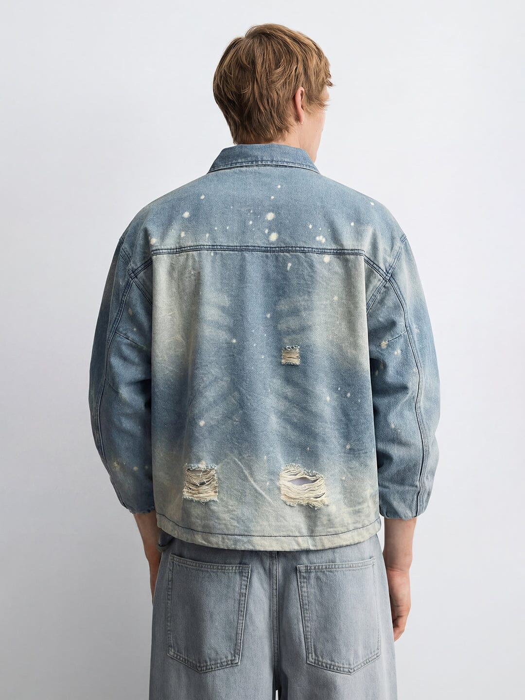 Indigo Distressed Denim Harrington Jacket - Image 4