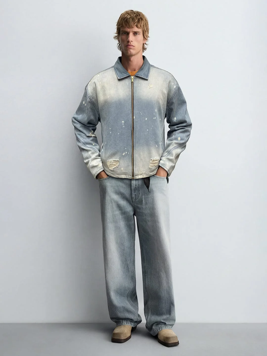 Indigo Distressed Denim Harrington Jacket - Image 5