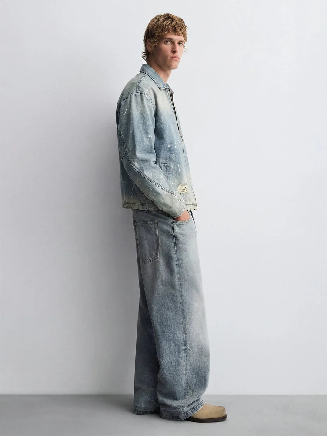 Indigo Distressed Denim Harrington Jacket - Image 6