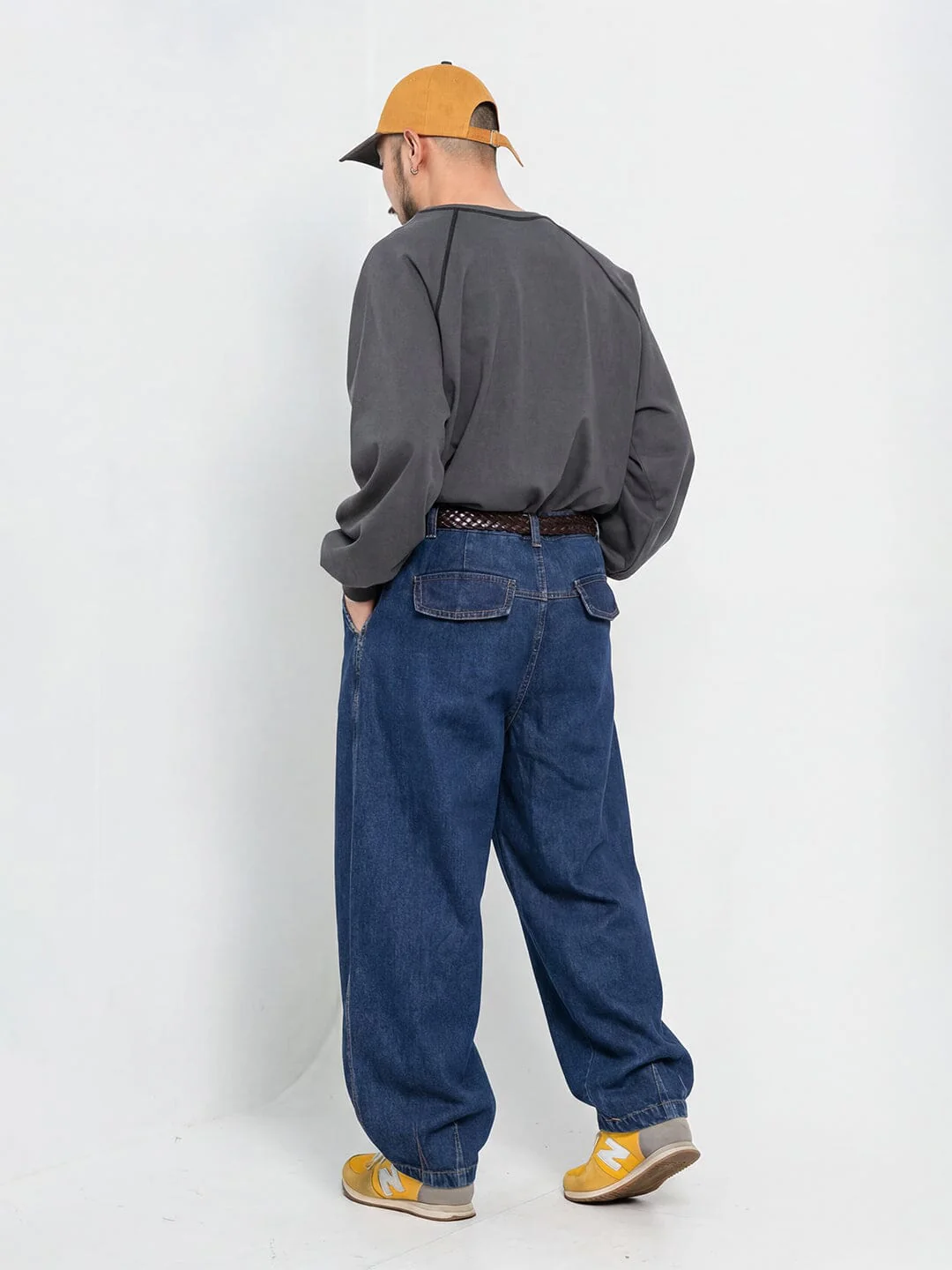 Indigo Pleated Barrel Fit Denim - Image 10