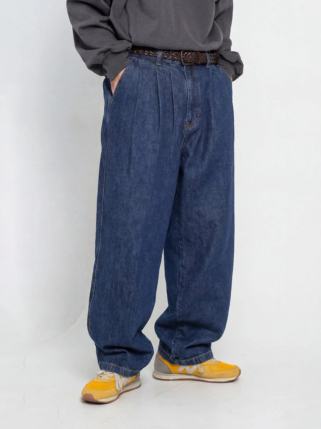 Indigo Pleated Barrel Fit Denim - Image 3