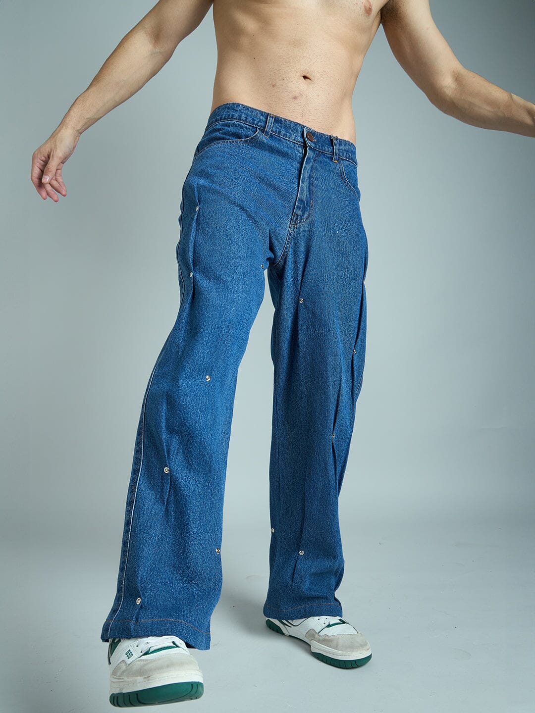 Indigo Pleated Rivets Denim - Image 3